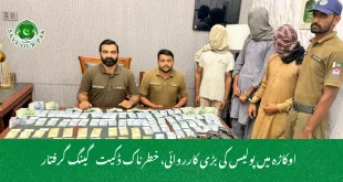 اوکاڑہ میں پولیس کی بڑی کارروائی، خطرناک ڈکیت گینگ گرفتار