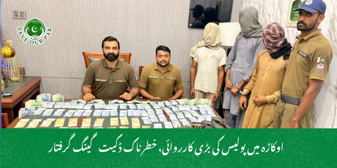 اوکاڑہ میں پولیس کی بڑی کارروائی، خطرناک ڈکیت گینگ گرفتار