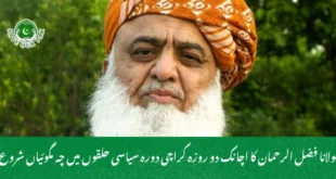 مولانا فضل الرحمان کا اچانک دو روزہ کراچی دورہ سیاسی حلقوں میں چہ مگوئیاں شروع