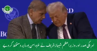 امریکی صدر اور وزیراعظم شہبازشریف نے غزہ امن بورڈ پر دستخط کر دیے